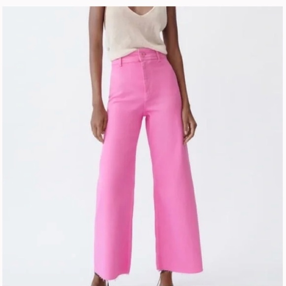 Zara Pink Marine Jeans Size 4 High Waisted Wide Leg - Picture 1 of 8